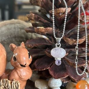 925 Sterling vintage fabulous rose quartz amethyst necklace